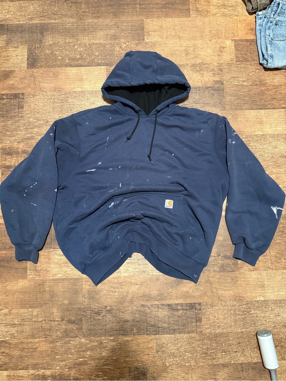 Carhartt Navy Blue Paint-Splatter Hooded Sweatshirt